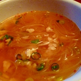 大豆ミートで☆坦々麺みたいな春雨スープ